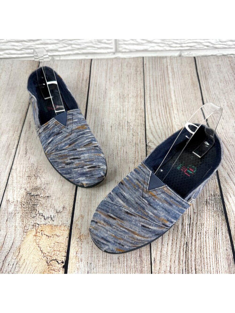 Bobs Skechers Plush Express Yourself Slip-On Flats Blue Heather Knit Fabric 7.5